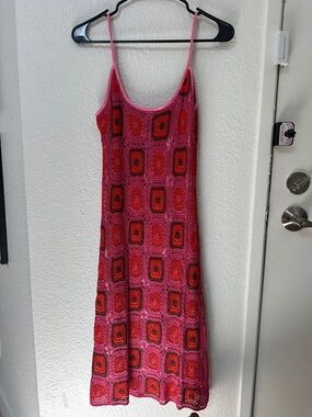 Vintage Sue Wong Pink and Red Crochet wDress with Matching Bolero